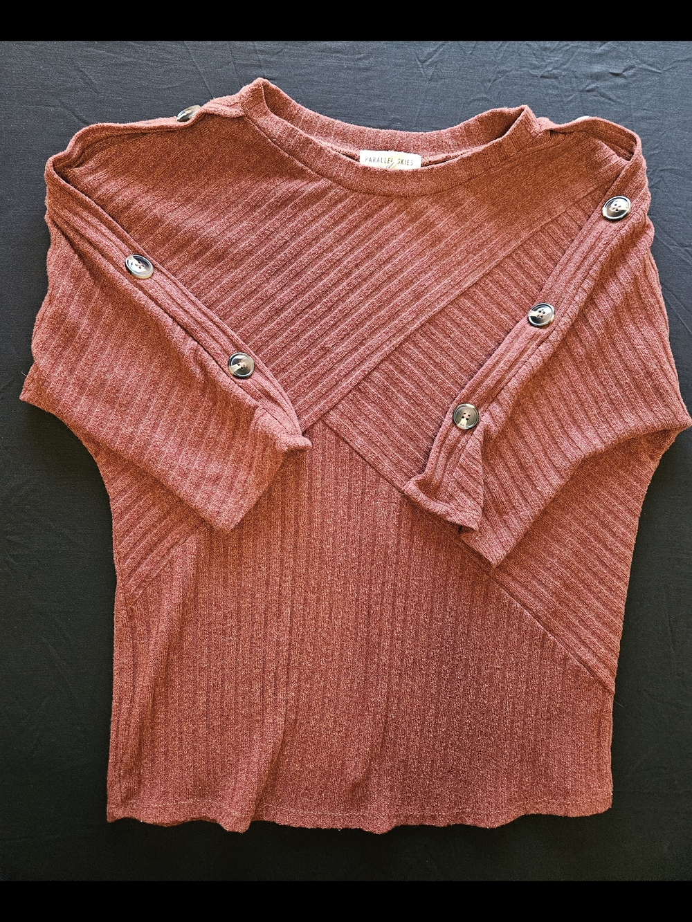 Ribbed Button-Sleeve Blouse in Dusty Rose